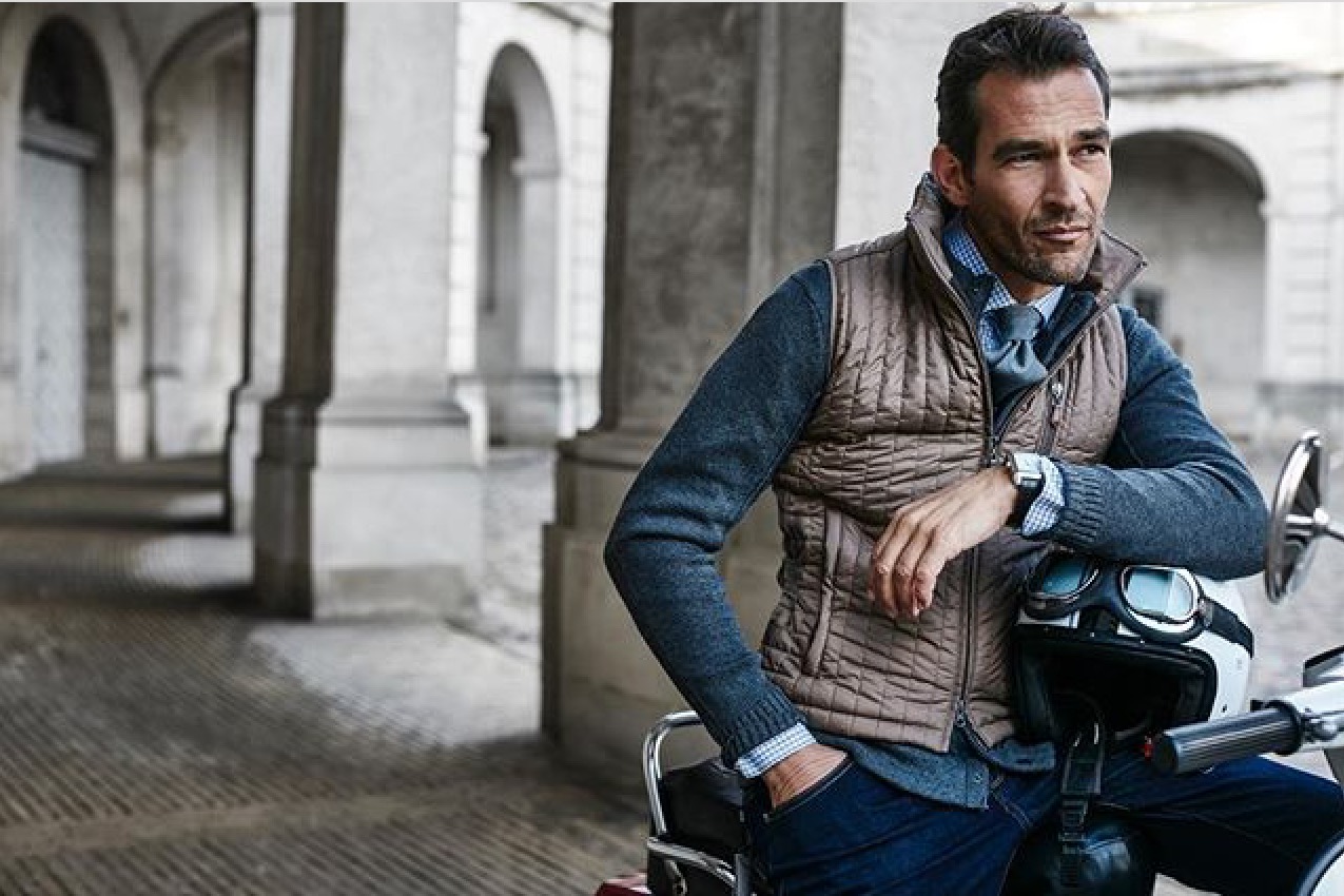 Down jacket over suit 2025